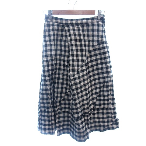 スピック&スパン Spick&Span フレアスカート ミモレ ロング ギンガムチェック 麻 リネン 36 S 黒 ブラック /AU レディース拍卖