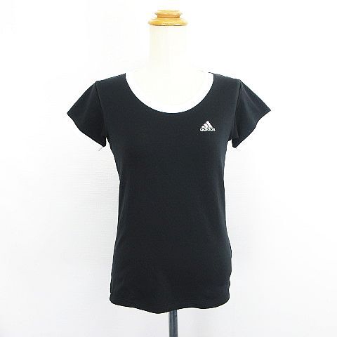 アディダス adidas Tシャツ カットソー 半袖 クルーネック ライン ロゴ ストレッチ S ブラック スポーツウェア ※EKM メンズ拍卖