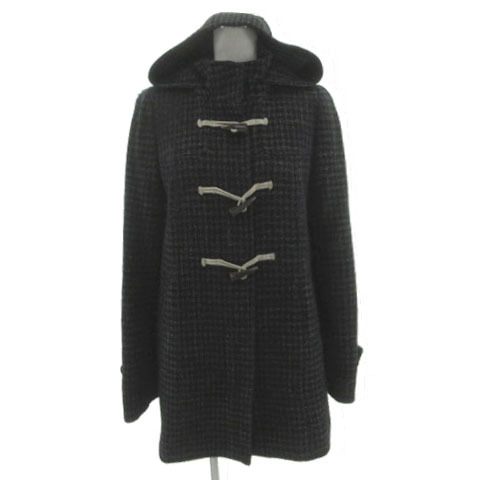 クミキョク 組曲 KUMIKYOKU ダッフルコート スタンドカラー ダブルジップ トグルボタン 起毛 ウール混 総柄 ブラック 黒 ホワイト 白 3拍卖