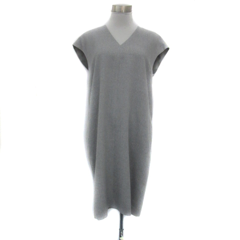 バーニーズニューヨーク BARNEYS NEW YORK ワンピース ひざ丈 ノースリーブ Vネック 無地 38 M グレー /YS15 レディース拍卖