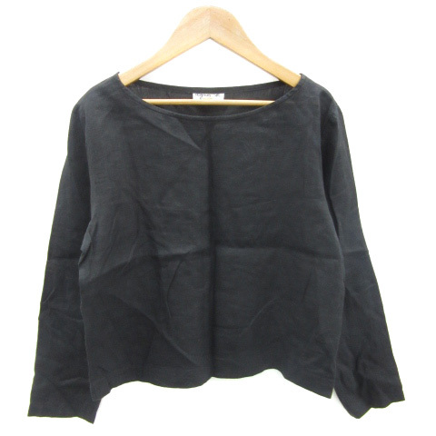 アニエスベー agnes b. ブラウス カットソー 長袖 麻 リネン 2 ブラック 黒 /YM14 レディース拍卖