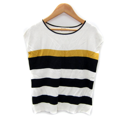 ドゥアルシーヴ DOUX ARCHIVES ニット カットソー ノースリーブ ラウンドネック ボーダー柄 白 ホワイト /SY25 レディース拍卖