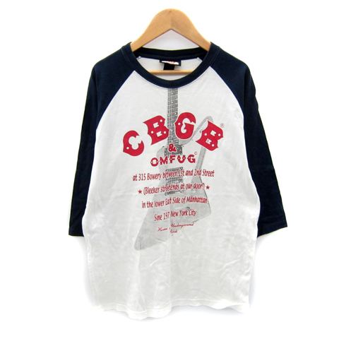 シービージービー CBGB カットソー 七分袖 ラウンドネック ロゴプリント L 紺 ネイビー 白 ホワイト /SY31 メンズ拍卖