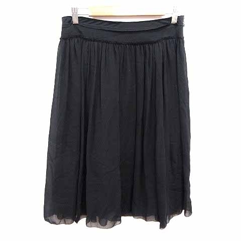 ダナキャランニューヨーク DKNY フレアスカート ミモレ ロング シフォン 絹 シルク 4 XL 黒 ブラック /YK レディース拍卖