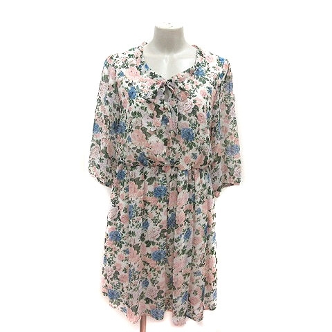 ジョイアス Joias ワンピース ひざ丈 ボウタイリボン シアー 花柄 七分袖 1 マルチカラー /MS レディース拍卖