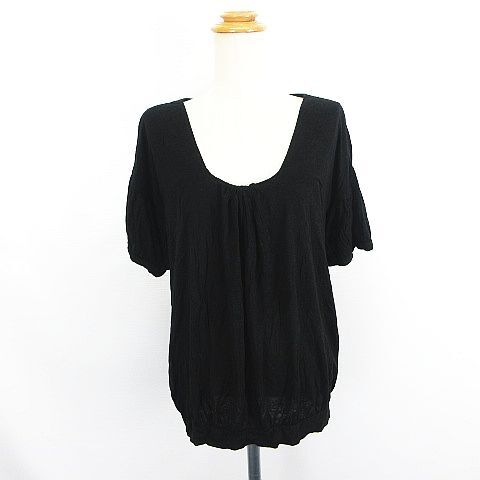未使用品 ニコルクラブ NICOLE CLUB 179/WG カットソー 半袖 ドロップショルダー ラウンドネック ギャザー 麻混 ブラック ※EKM レディース拍卖