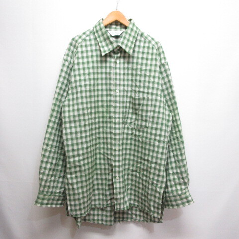 アンセルム ANCELLM 2025SS C/R CHECK OVER SHIRT チェック柄 オーバー シャツ 2 グリーン 緑 ダメージ加工 ANC-SH55 長袖 日本製 メンズ拍卖