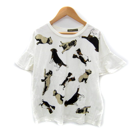 フラボア FRAPBOIS カットソー 半袖 ラウンドネック アニマル柄 プリント 1 オフホワイト /SY22 レディース拍卖