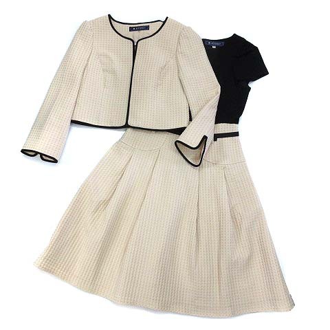 エムズグレイシー M'S GRACY スーツ セットアップ ノーカラー ジャケット ワンピース ステッチドット ライトベージュ 38 レディース拍卖