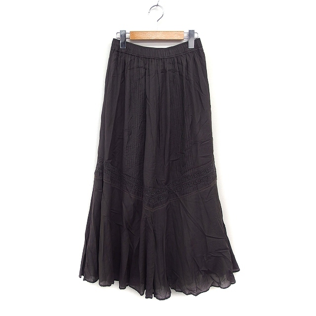 スピック&スパン Spick&Span イージー フレアスカート ロング マキシ丈 切替レース 36 チャコールグレー /FT15 レディース拍卖