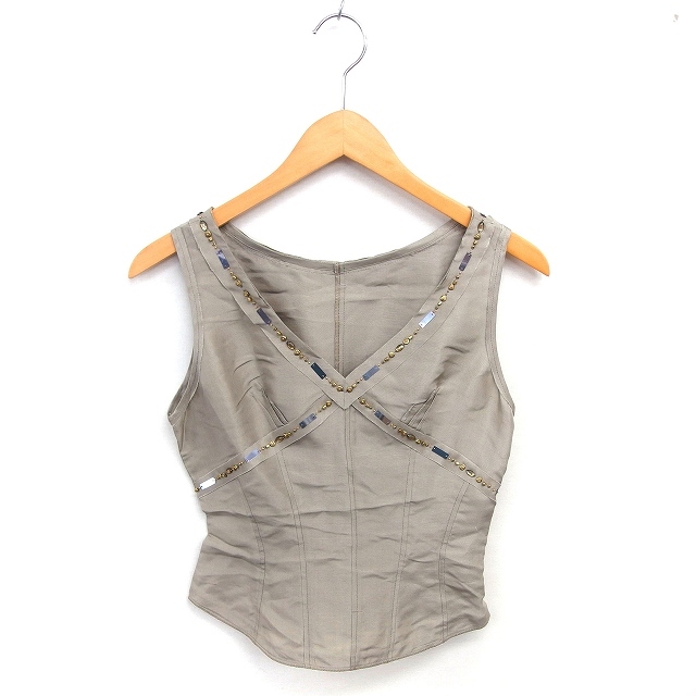 ボディドレッシングデラックス BODY DRESSING Deluxe カットソー ブラウス ビーズ装飾 プルオーバー シルク ノースリーブ 36 カーキ /TT レ拍卖