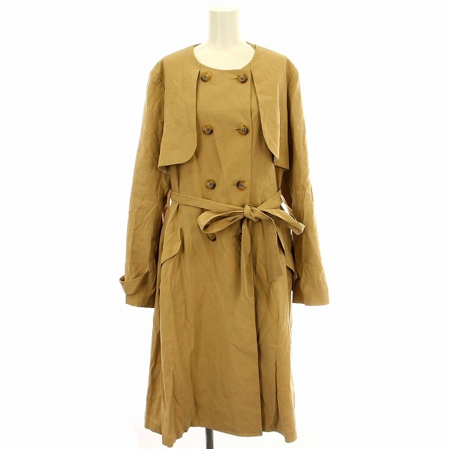 組曲 クミキョク KUMIKYOKU ノーカラーコート HS0101 ロング コート ベルト付 6 ベージュ /☆G レディース拍卖