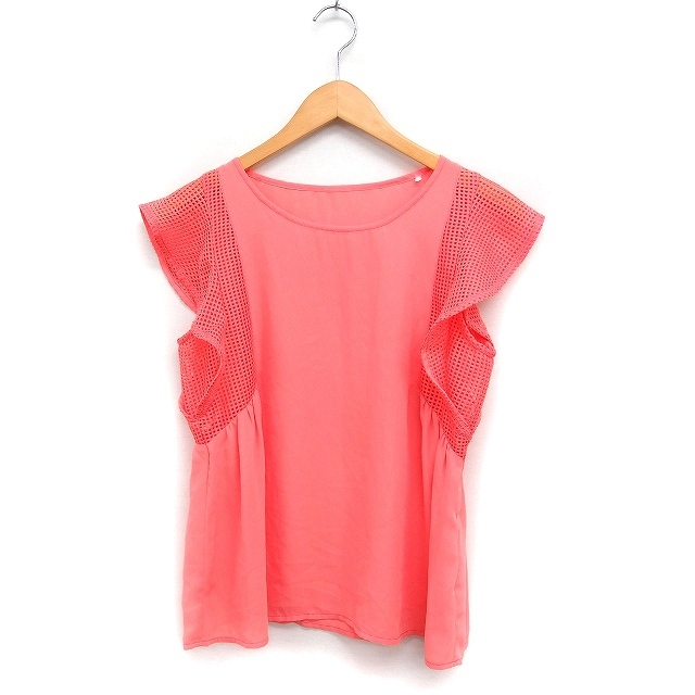 エージーバイアクアガール AG by aquagirl メッシュレース フラッタースリーブ ブラウス ボートネック 無地 コーラルピンク /FT レディース拍卖