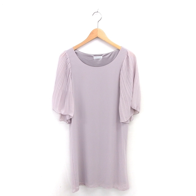 バーニーズニューヨーク BARNEYS NEW YORK ワンピース ひざ下丈 ボートネック プリーツ プルオーバー 半袖 ライトベージュ 薄茶 /TT レディ拍卖