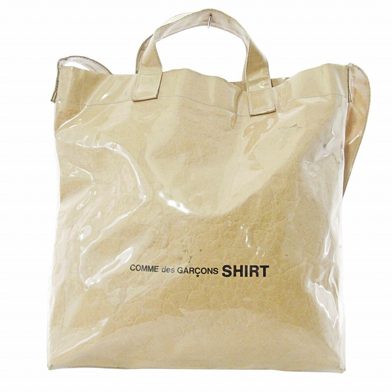 コムデギャルソンシャツ COMME des GARCONS SHIRT クラフトペーパー PVC コーティング トートバッグ ショルダーバッグ ベージュ拍卖