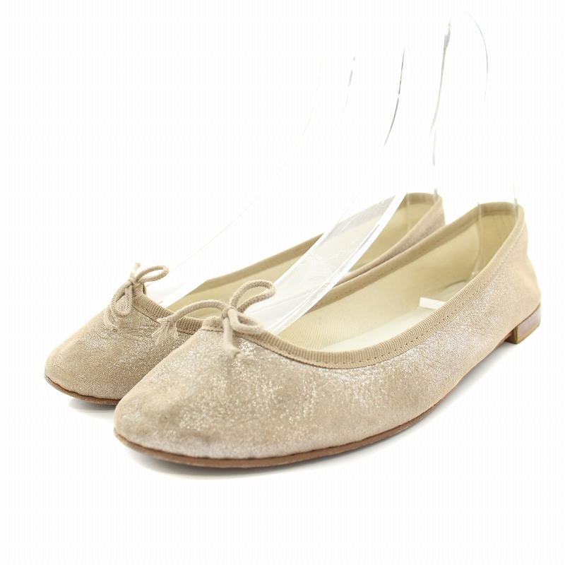 レペット サンドリオンバレリーナズ Cendrillon Ballerinas バレエシューズ リボンモチーフ ラメ 37 23.3cm ベージュ ●D レディース拍卖