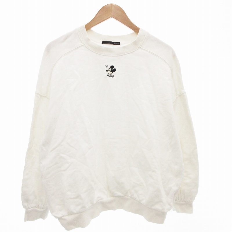 ヘザー Heather トレーナー スウェット ミッキーマウス 刺繍プリント プルオーバー 長袖 M 白 ホワイト /AE レディース拍卖
