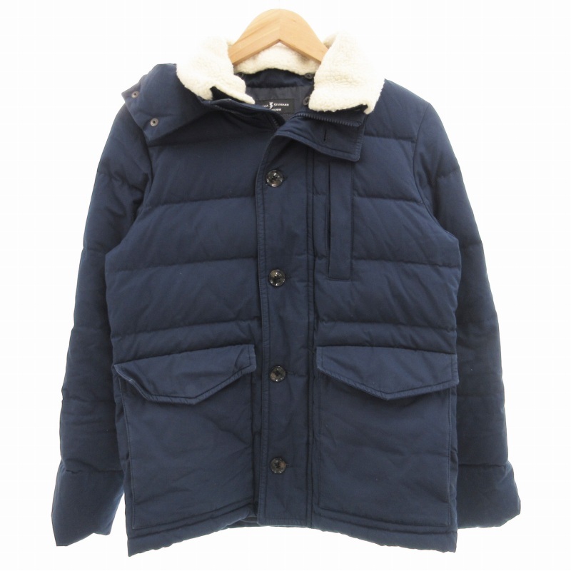 ジャーナルスタンダード JOURNAL STANDARD ダウンジャケット 衿ボア フーディー付 S 紺 ネイビー /GV ■GY39 メンズ拍卖