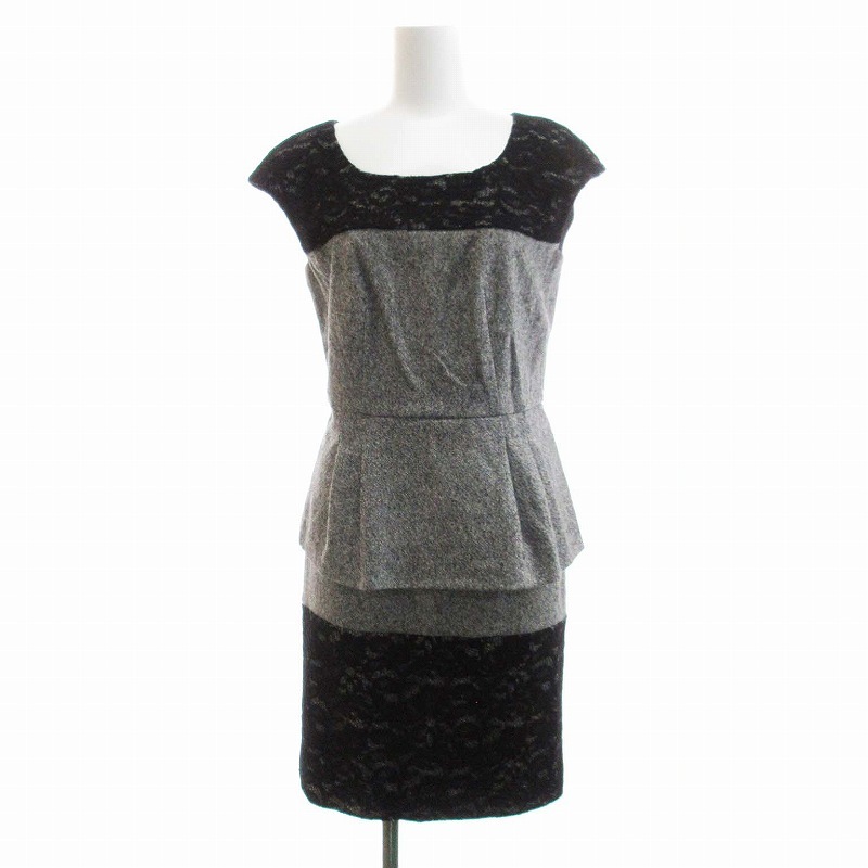 ピンキー&ダイアン ジーンズ セットアップ タイトスカート ペプラム ノースリーブカットソー レース ミニ 切替 36 グレー 黒拍卖