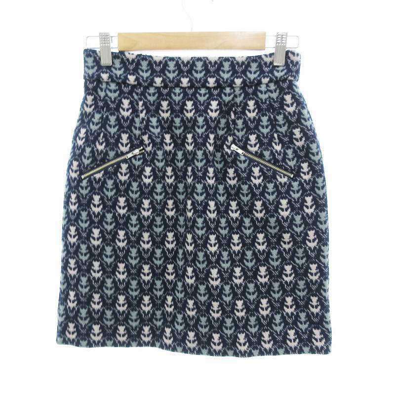 レディアゼル REDYAZEL ミニスカート ニット地 総柄 ジップポケット M 紺 /JS レディース拍卖