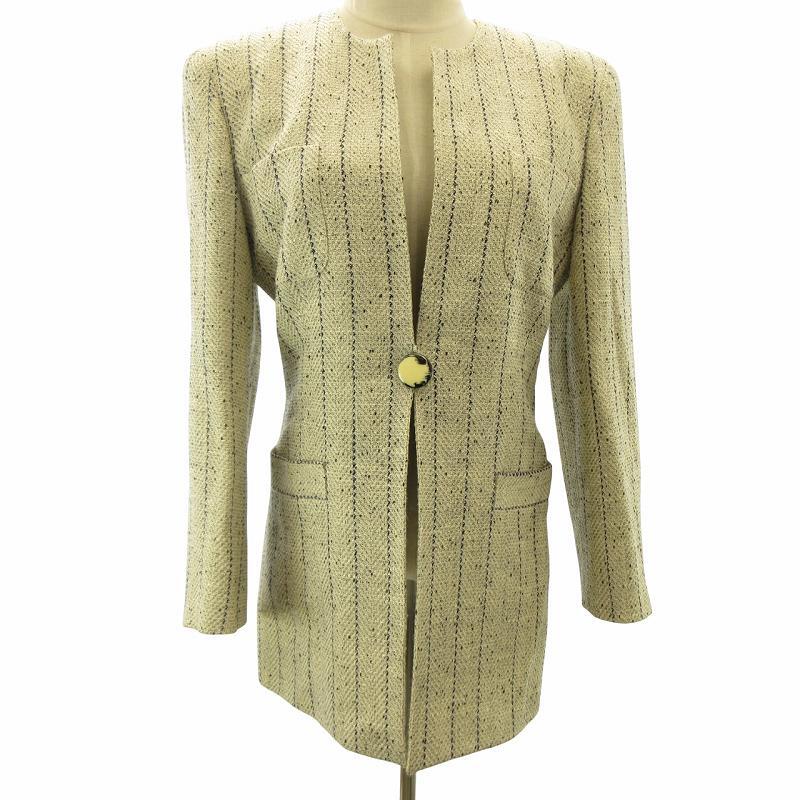 ジュンアシダ jun ashida ノーカラー ジャケット ストライプ シルク混 グレー系 7 約S 0328 レディース拍卖