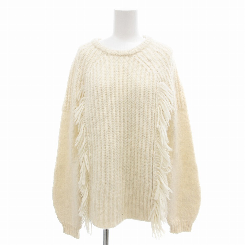 ドゥロワー Drawer ニット セーター フリンジ アルパカ シルク 長袖 2 白 ホワイト /FF レディース拍卖