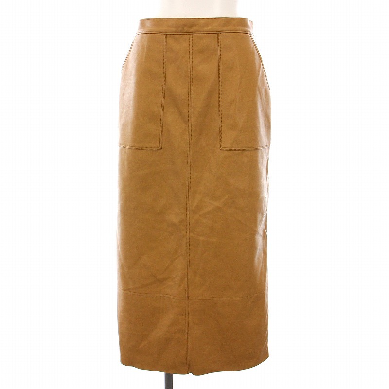 シップス SHIPS フェイクレザースカート タイト ロング 38 キャメル 313-25-0396 /YM レディース拍卖