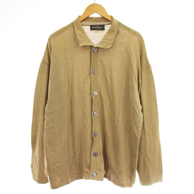 サルヴァトーレフェラガモ Salvatore Ferragamo コットンレーヨン カーディガン ニット 長袖 XL ベージュ拍卖