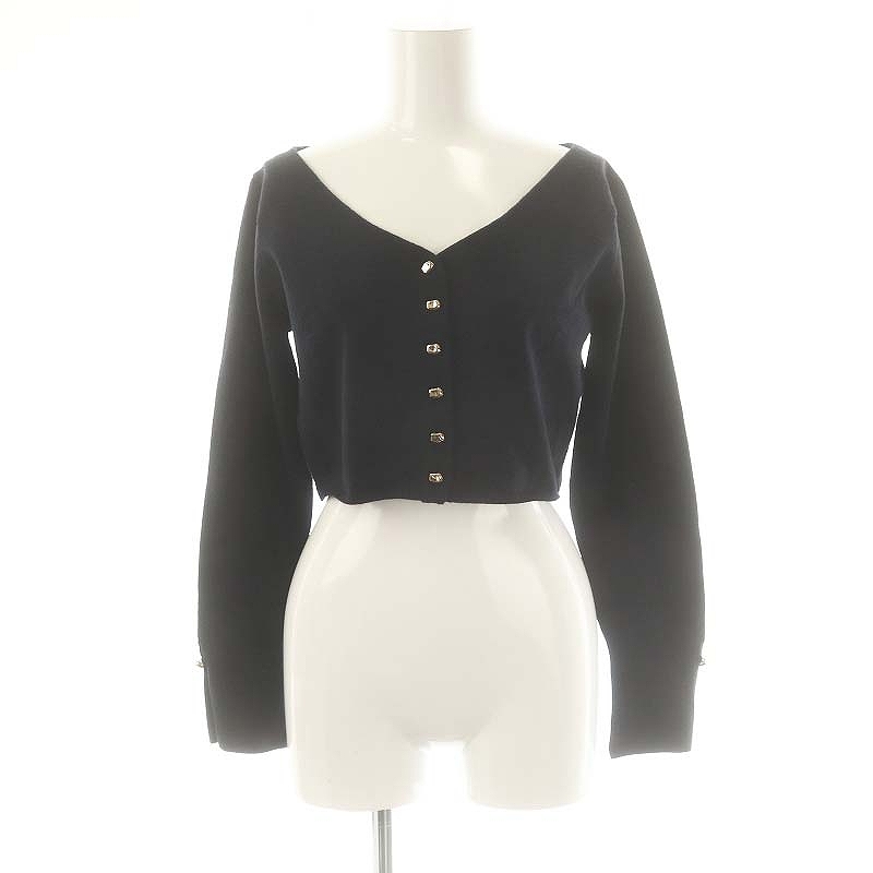 スナイデル SNIDEL 25SS メタルボタンクロップドカーディガン ニット クルーネック F 紺 ネイビー SWNT251019 /AT ■OS レディース拍卖