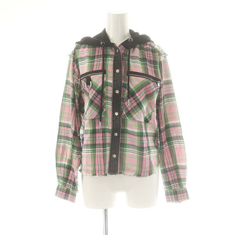 ディーゼル DIESEL シャツパーカー 長袖 XS ピンク グリーン /HK ■OS レディース拍卖