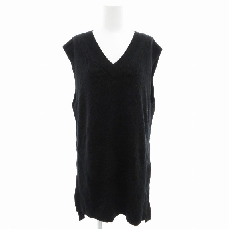 アズールバイマウジー AZUL by moussy サイドスリット ベルト ニットベスト ロング Vネック F 黒 ブラック 250DAS70-191H /GV拍卖
