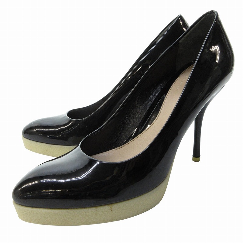 グッチ GUCCI バイカラー エナメル パンプス シューズ ハイヒール ブラック×ホワイト 37 約23.5cm IBO69拍卖