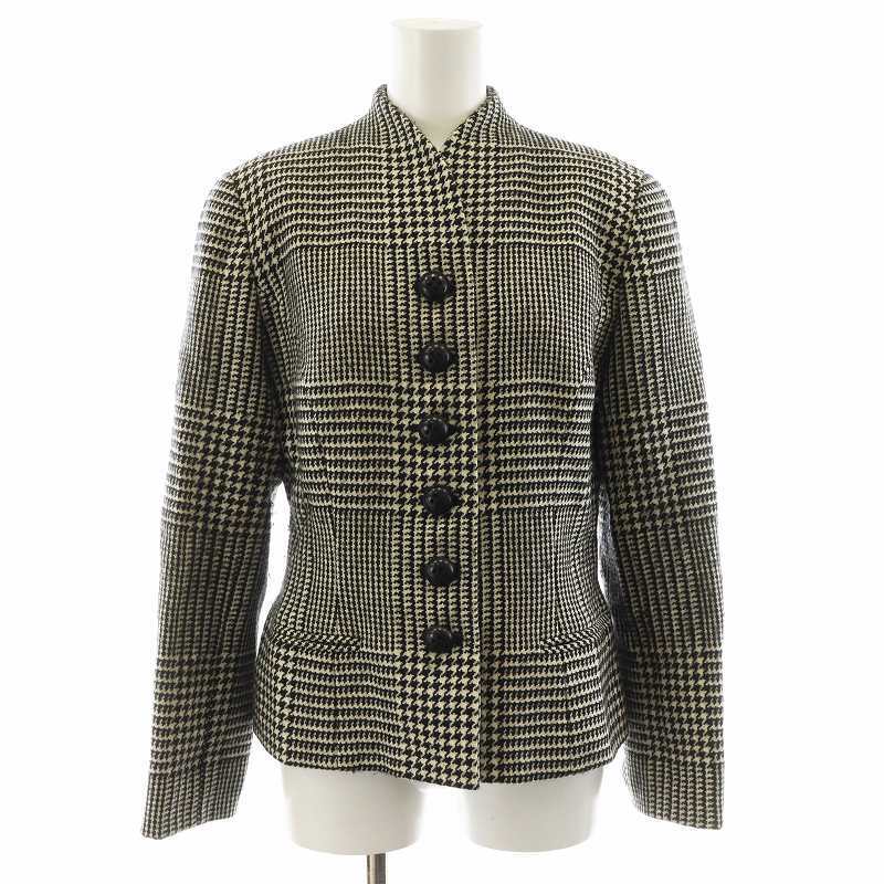 クリスチャンディオール Christian Dior ノーカラー ジャケット ハウンドトゥース 千鳥格子 ウール 9 黒 白 MD06M1190 レディース拍卖