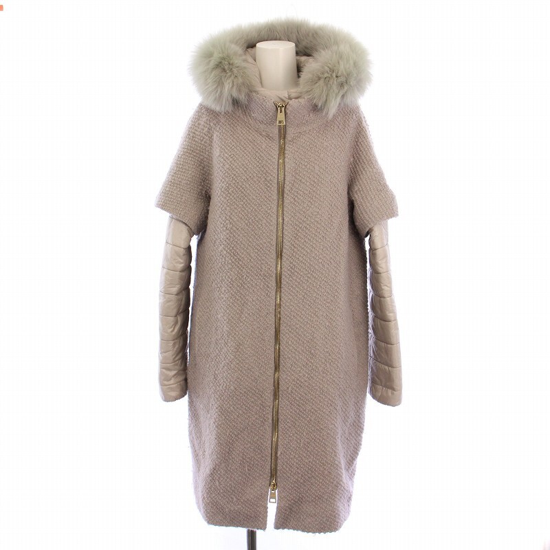 ヘルノ HERNO 切り替えダウンコート ロング ジップアップ フード ラビットファー 42 グレー CA0323D-33226 /BM レディース拍卖