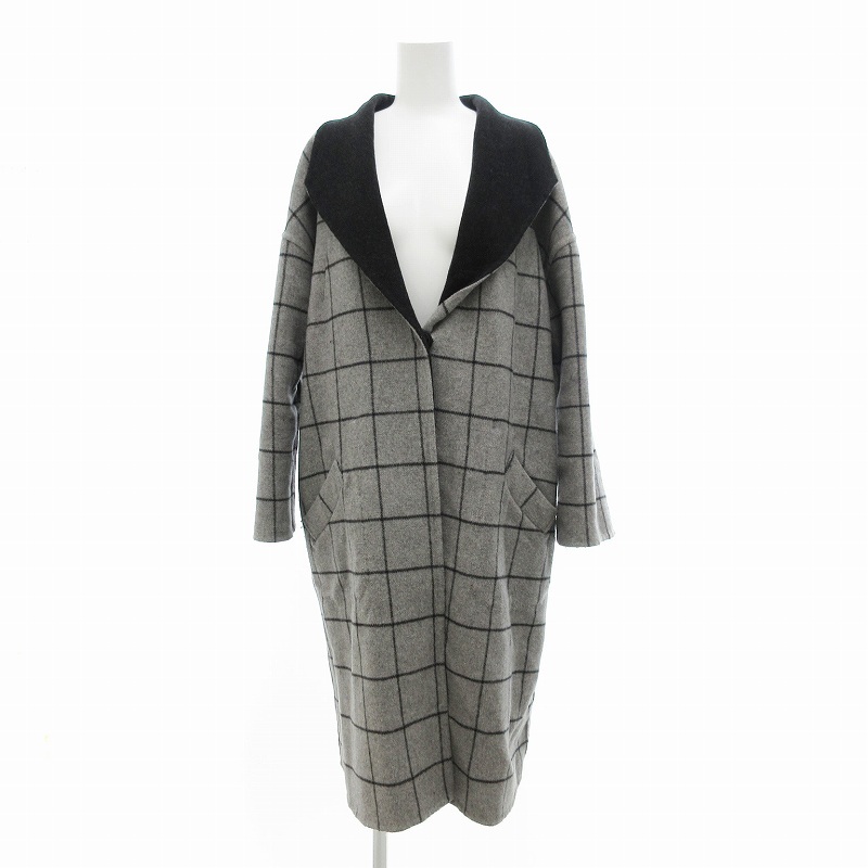 アルカリ ALCALI メルローズ MELROSE リバーシブル コクーンコート ロング チェック柄 ボタンアップ グレー 黒 /JS レディース拍卖