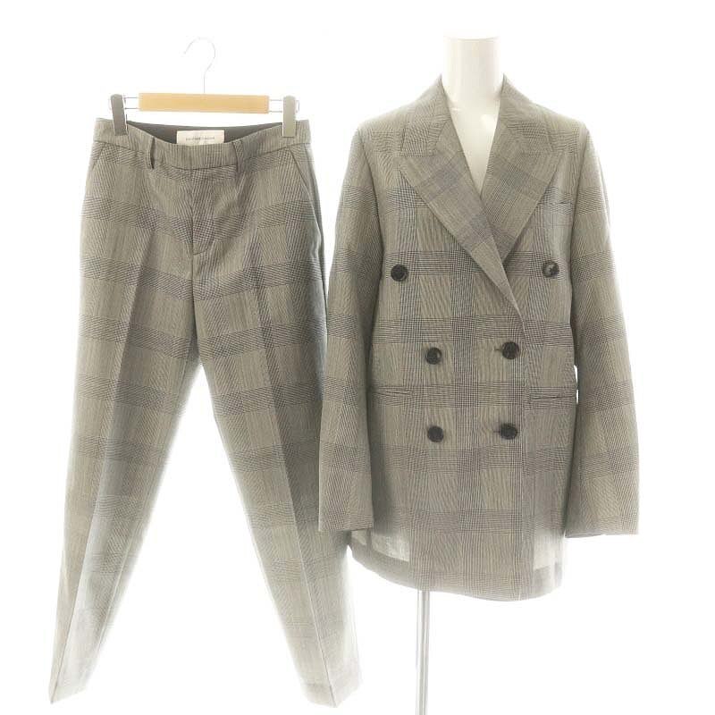 クチュールドアダム セットアップ グレンチェック ダブルジャケット テーラード パンツ スラックス 34 グレー /MI ■OS レディース拍卖