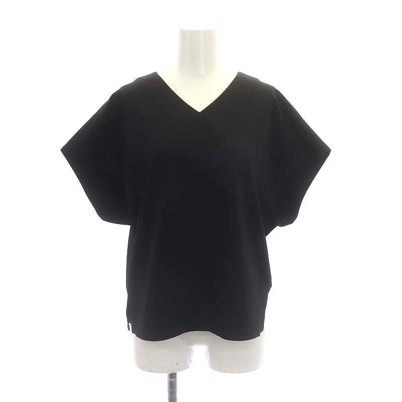 ブレインヘム BLENHEIM Vネックプルオーバーブラウス フレンチスリーブ XS 黒 ブラック /HK ■OS ■PN レディース拍卖