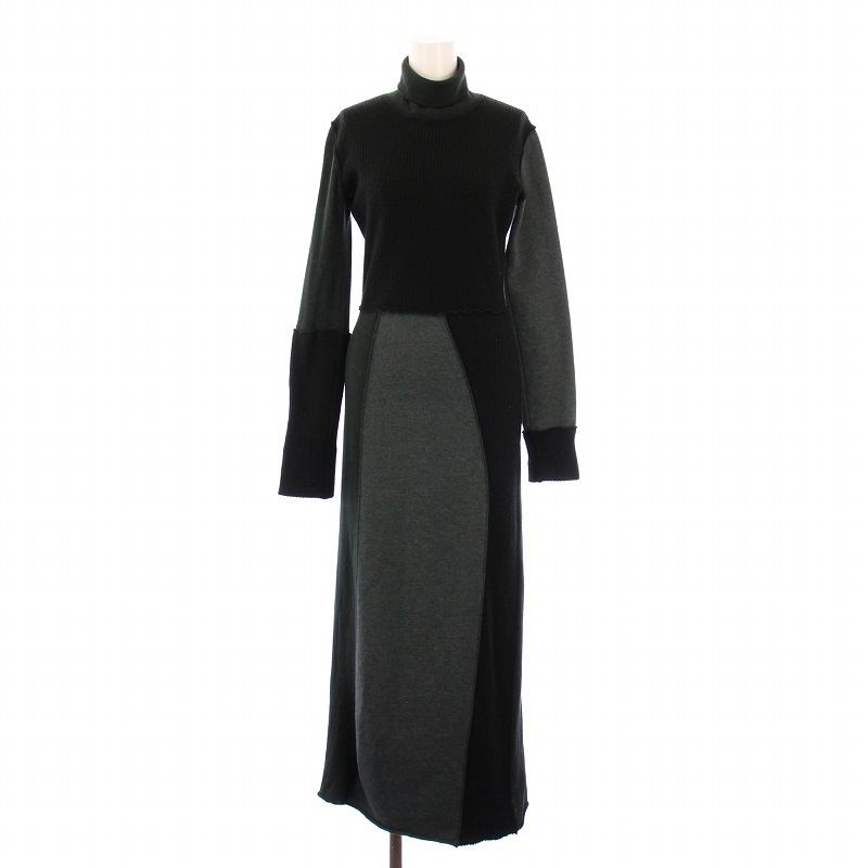 エムエムシックス メゾンマルジェラ コットンウールスプリットヘムミディドレス ニットワンピース ミモレ ロング 長袖 黒 カーキ拍卖