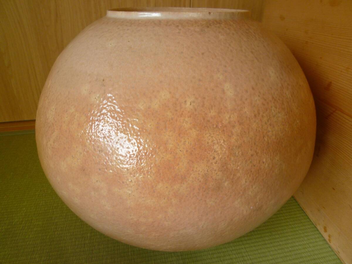 【即決・特大】萩焼 大壺(直径42㎝×高さ35㎝ 重量8.3Kg) 在銘品 花入 共箱拍卖
