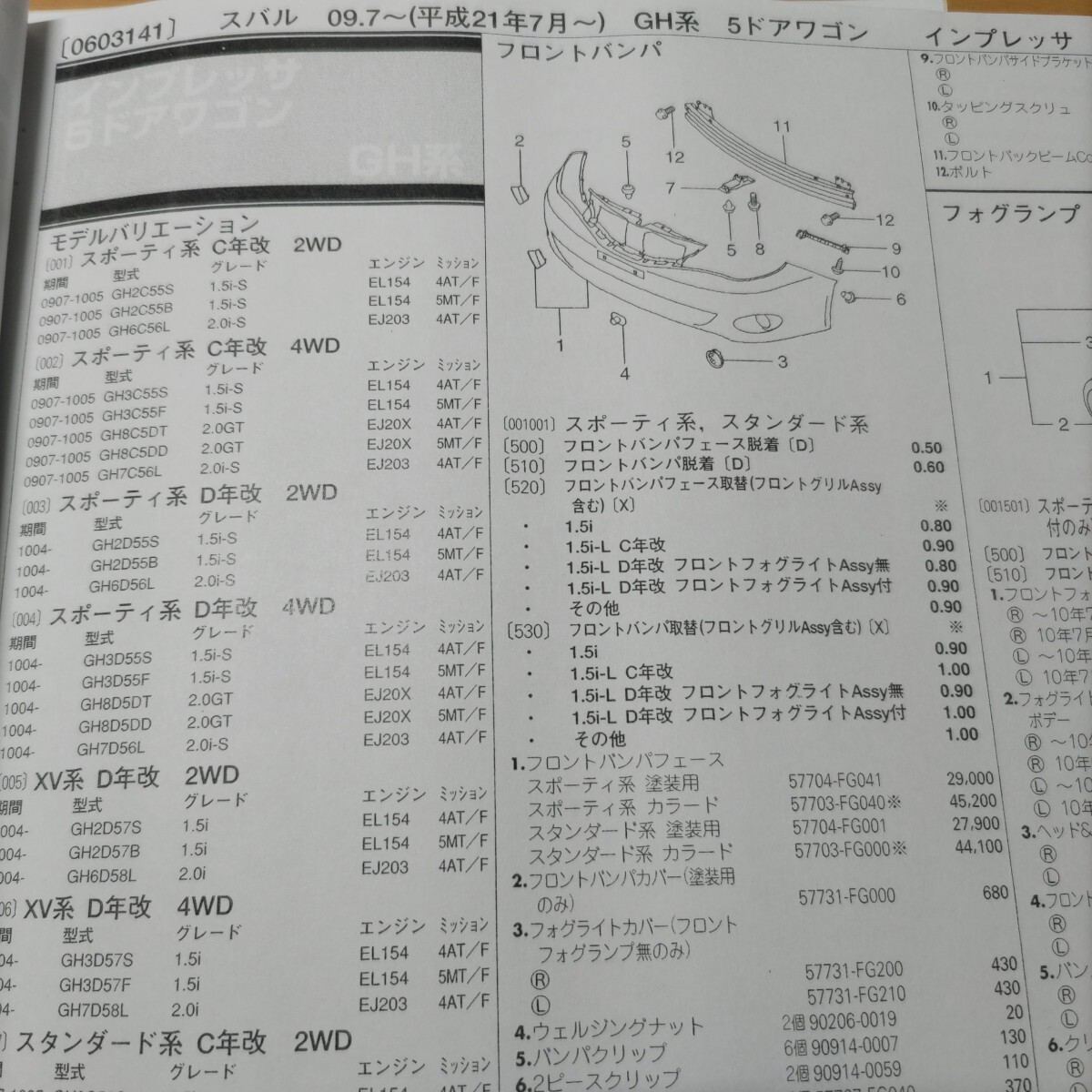 ●◇【パーツガイド】 スバル インプレッサ 5ドアワゴン/4ドアセダン (GH、GE系) H21.7~ 2010年後期拍卖