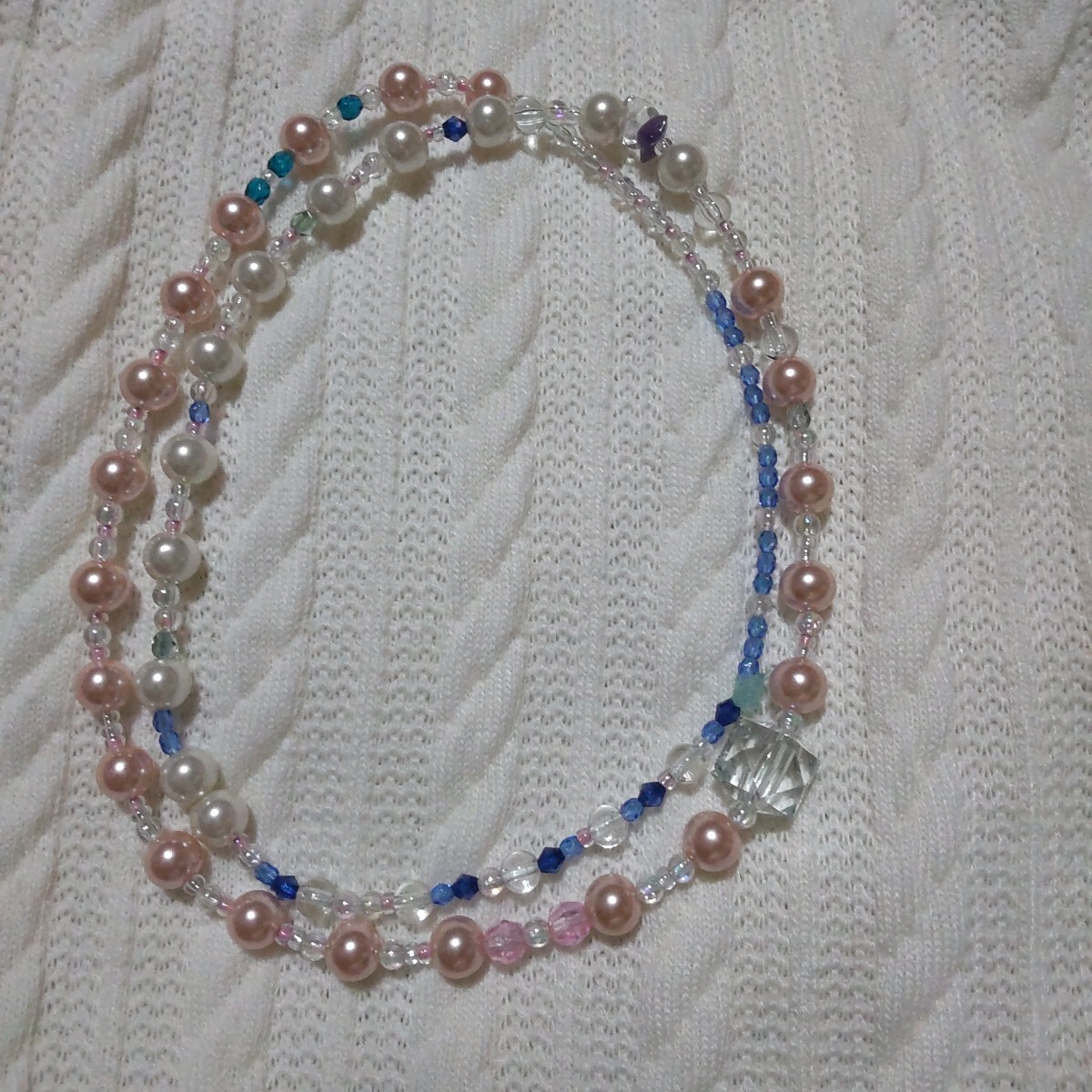 ハンドメイド オリジナル ビーズ パール ネックレス ブレスレット アンクレット アクセサリー 全長70㎝ ネックレス長さ35㎝拍卖