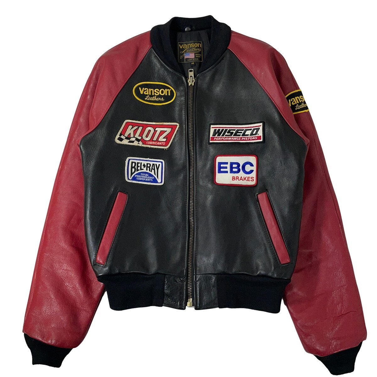 VANSON バンソン TJP レザー ジャケット シングル ライダース チーム ワッペン スタジャン TJV 赤 黒 36拍卖