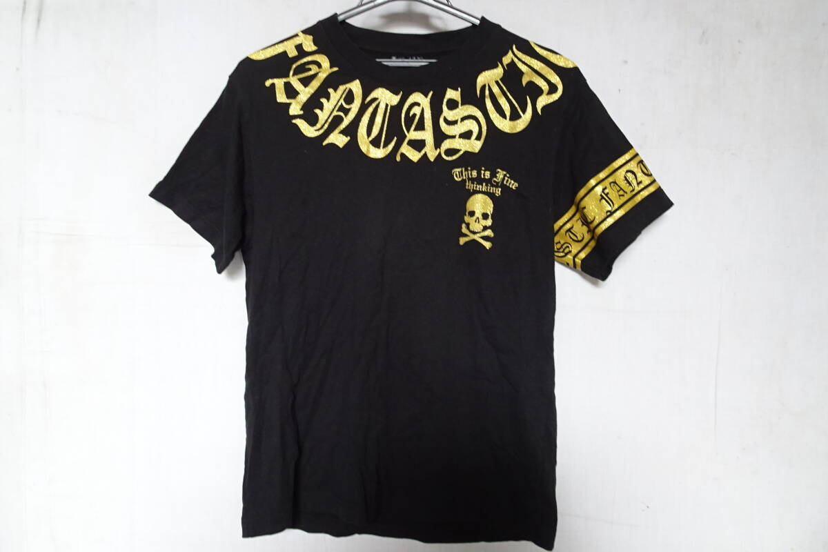 BEAUMONT CARR/ボーモンカー/半袖Tシャツ/ゴールドキラキララメ入プリント/ドクロ/スカル/黒/ブラック/Mサイズ(4/28R7)拍卖