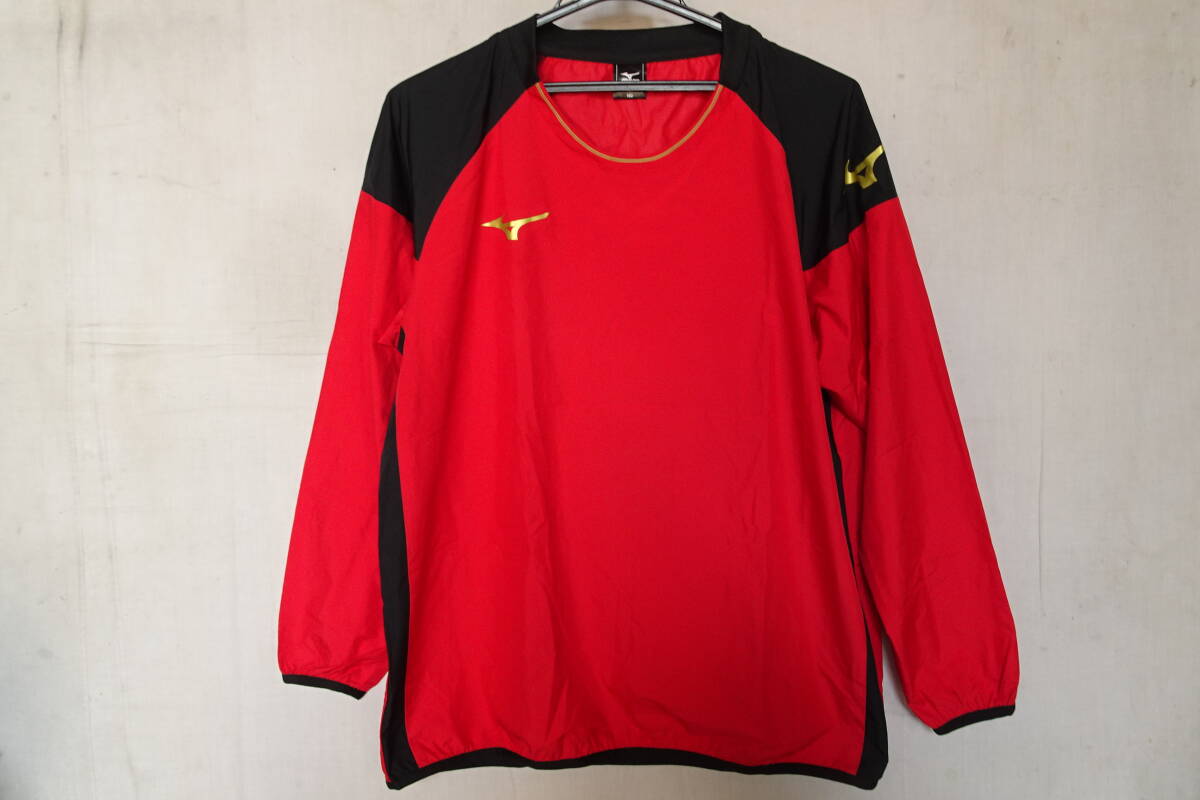 Mizuno/ミズノ/ジュニア/長袖プルオーバー/ナイロン系ポリエステル素材/黒切替配色/スポーツ/赤/レッド/160サイズ(4/30R7)拍卖