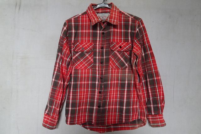 AVIREX U.S.A/アヴィレックス/長袖シャツ/起毛素材/チェック柄/両胸フラップポケット/朱色/赤/チャコールグレー/Sサイズ(4/2R7)拍卖