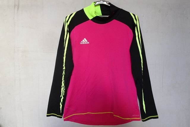 adidas F50/アディダス/長袖プルオーバー/スアンダーシャツ/トレッチ性素材/ハイネック/黄ラインプリント/スポーツ/ビビットピンク(4/15R7)拍卖