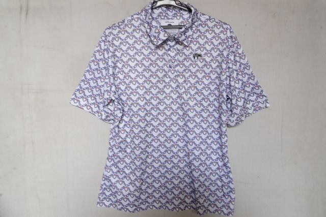 efficace/エフィカス/半袖ポロシャツ/ゴルフウェア/チェーン総柄/速乾性/ワンポイントワッペン/白/ホワイト/サイズ5(4/25R7)拍卖