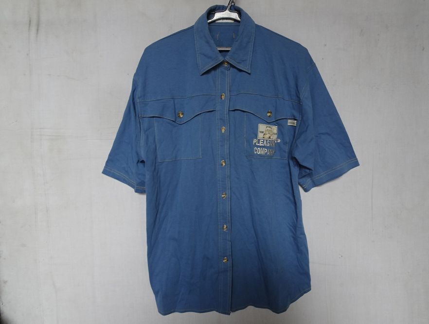 TAS・JUNON/タスジュノン/半袖シャツ/カットソー素材/柔らかい素材/両胸フラップポケット/黄ステッチ糸/くすみ青/ブルー(4/28R7)拍卖