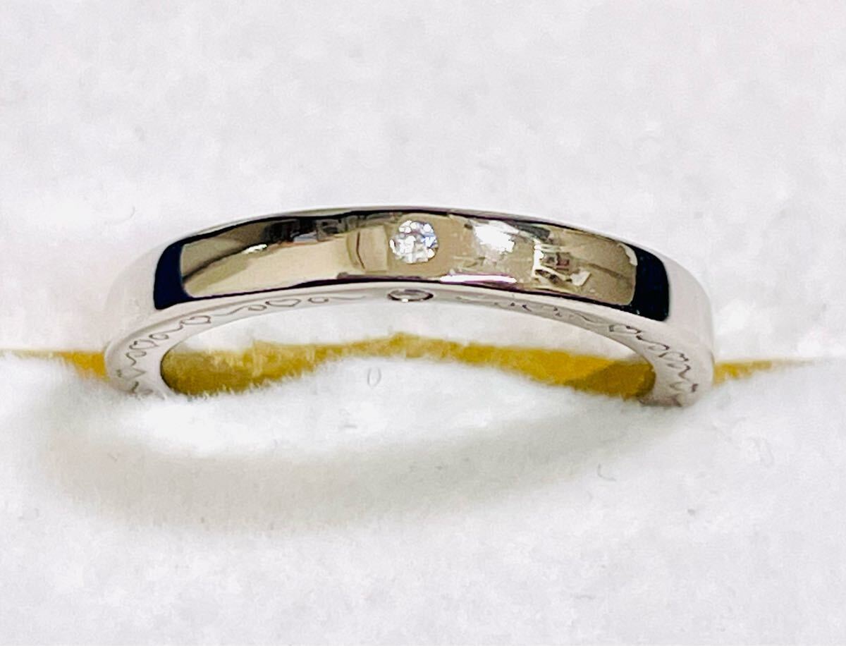 ☆K18WG ダイヤ&ホワイトサファイア&ピンクサファイア付き平打ち型リング 7号☆拍卖