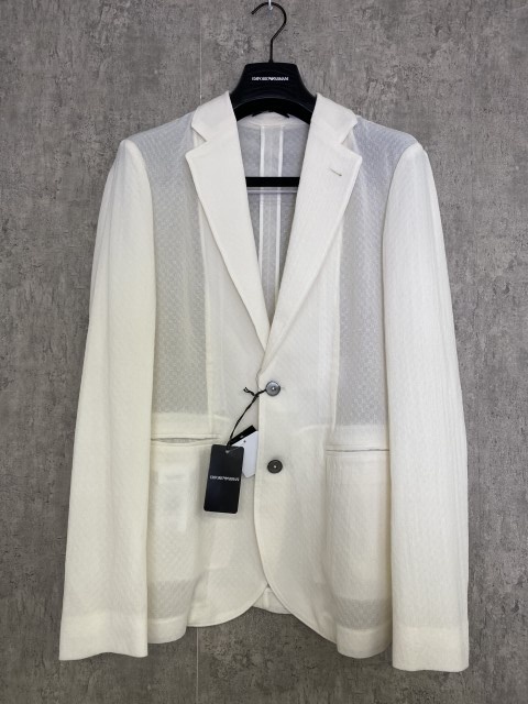 23SS EMPORIO ARMANI エンポリオアルマーニ ブレザー テーラード ジャケット 透け シアー ホワイト 44 33887058#2拍卖